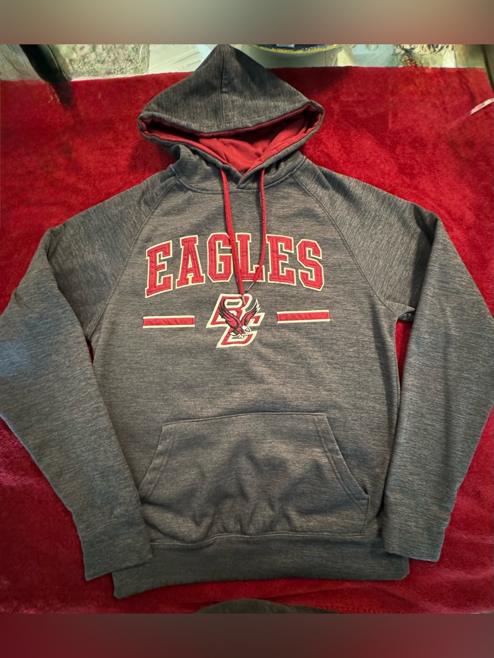 Eagles Men's Heather Gray Pullover Hoodie with Red Trim